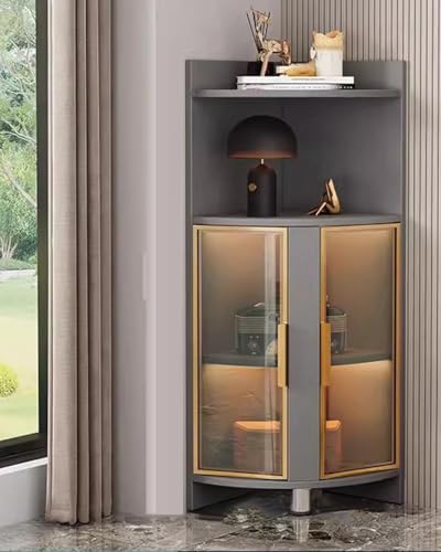 Moderno vitrina de cristal con luces LED, estantería esquinera independiente para curiosidades y figuras, organizador ideal para dormitorio y oficina