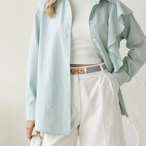 Image of Women's Fashion Classic Metal Buckle Leather Belt with Jeans Dress