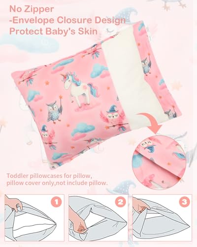 Image of ALVABABY Toddler Pillowcases Stretchy Soft Fit 13 inchx 18 inch or 12 inchx16 inch Kids Pillow Cover Envelope 2 Pack for Girl Boy Travel