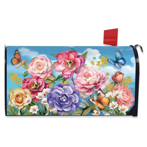 Briarwood Lane Spring Mailbox Cover - Oversized - Butterflies and Peonies Large Oversized for Spring Mailbox Cover