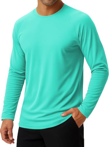 SMENG Dri Fit T Shirt Mens Long Sleeve Crew Neck Plain Outdoor Hiking Fishing Tee Shirts for Men Deep Lake Blue M