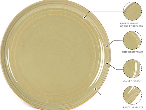 Image of Bodhi House Handcrafted Chip Resistance Porcelain Dinner Set, 18 Pieces Dish Set Serving for 6, Microwave and Dishwasher Safe, Bone-ash Free, Crockery Set for Dining and Gifting, Olive Green