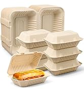 9 x 6 Clamshell Take Out Food Containers - 75 Pack Disposable To Go Containers, Compostable &amp; Bio...