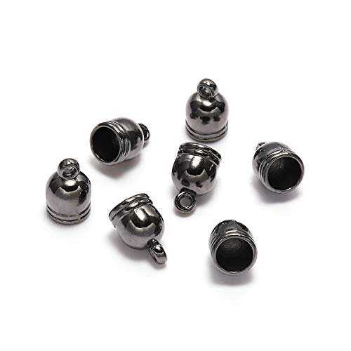 50pcs/lot End Tip Tassel Caps Beads Necklace Round Leather Cord Crimps end Caps Fastener for Jewelry Making Finding DIY Supplies (Gun Black, 8mm - 50pcs)