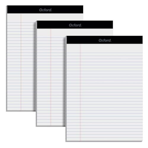 Oxford 8.5 x 11.75 Inch Legal Pads, 3 Pack, Wide Ruled on Both Sides, White Paper, 50 Perforated