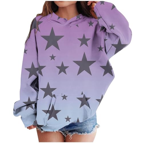 Cute Y2K Hoodies for Girls Star Graphic Oversized Long Sleeve Sweatshirts Kids Fall Winter Pullover (Purple, 7-8 Years)