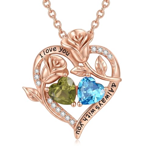 Liorabelle Rose Gold Plated Birthstone Necklace for Women Heart Aug Dec