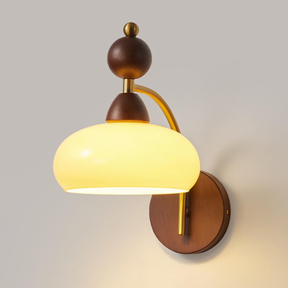 KXEcoLife Bedside Wall Sconce Vintage Wood Lamp E27 Lighting Fixtures Farmhouse Sconces Walnut Color Solid for Hallway, Bedroom, Living Room, Coffee Shop