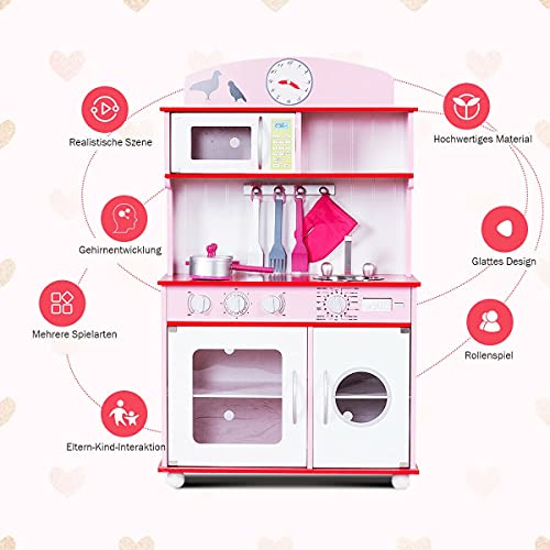 Kinderküche Spielküche Holz Kinderspielküche Spielzeugküche Spielzeug Holzküche HUIJK (Color : Rosa) – Bild 5