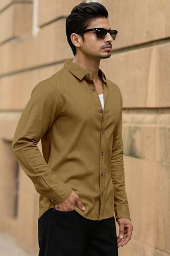 Image of Popcorn Textured Shirts for Men Mastard M