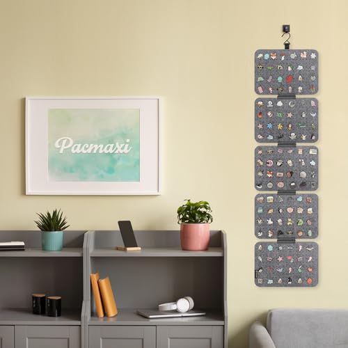 Image of PACMAXI Hanging Enamel Lapel Pin Display Panels Organizer With 5 Loose-leaf Board Pieces, Brooch Pin Enamel Pin Display Pages, Badge Collection Display Holder Holds At Least 120 Pins. (Grey)