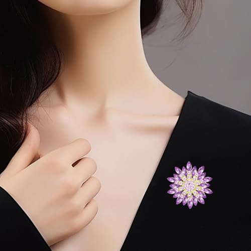 Image of Large Crystal Flower Brooch Pin for Women Red purple pink green Rhinestone Flower Lapel Pin Wedding Party Birthday Dance Banquet Dress Suit Ceremony Clothes Hat Bag Accessories Jewelry