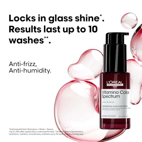 Image of L'Oreal Professionnel Vitamino Color Spectrum Glass shine serum for colored hair | Patented leave-in serum for instant glass shine, lasting results upto 5 washes | Anti-frizz & humidity control, 30ml