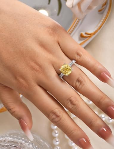 Simulated Canary Yellow Diamond Engagement Ring for Women,4.5CT CZ Gemstone,S925 Sterling Silver Promise Ring for Wedding,Travel,Daily3