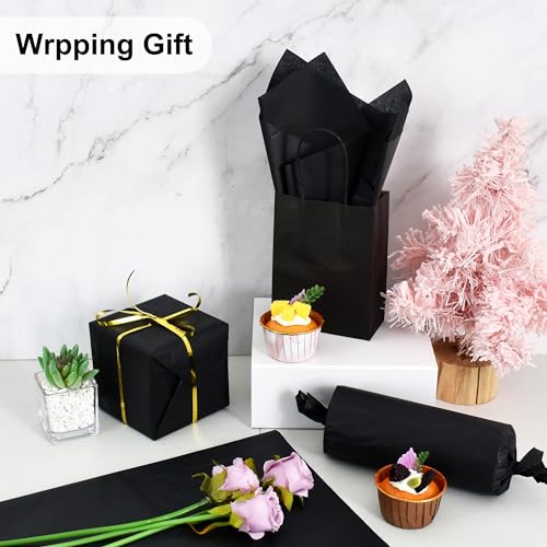 Image of BEISHIDA 100 Sheets Black Tissue Paper Bulk, Wrapping Tissue Paper for Gift Bags, 14 x 20 Inch Gift Wrap for Halloween Birthday Wedding Graduation DIY Crafts Holiday Flowers