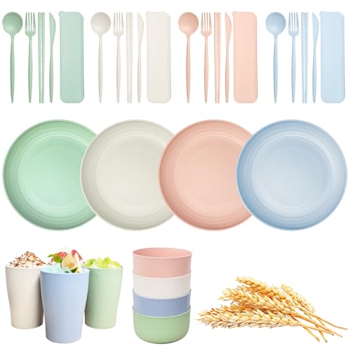 Catálogo para Comprar On-line Vajillas infantiles Top 10. 50 KIWOP Juego de Vajilla de Paja de Trigo, 28 Piezas, sin BPA, con Tazón, Plato, Cuchara, Tenedor, Taza y Palillos, Apto para Lavavajillas y Microondas, para Picnic, Camping,...