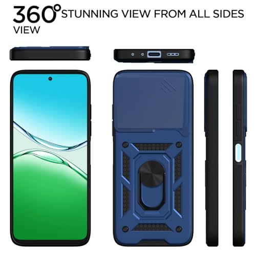 Image of Pikkme Back Cover for Oppo A5 Pro 5G | 360 Protection Case | Sliding Camera Shield Cover & Ring Holder Stand D10 Tough Armor Bumper Case (Blue)