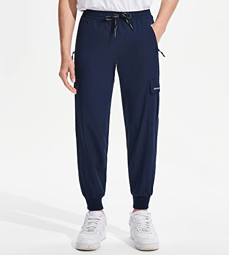 Devoropa Boys Joggers Lightweight Hiking Cargo Pants Water Resistant Upf 50+ Quick Dry Youth Kids Athletic Running Pants Navy M #TOP1
