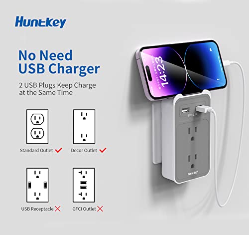 Outlet Extender With Multi Plugs, Huntkey Multi Usb Plug Outlet Splitter W. Phone Cradle & 2 Usb A Plug Charging Port （No Surge Protector) #TOP2