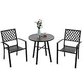 PHI VILLA 3 Piece Outdoor Metal Patio Bistro Dining Set, Slatted Metal Round Table & 2 Patio Chairs, Outdoor Furniture Set for Porch, Deck