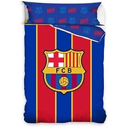 Funda Nordica Barcelona HM'S HOME'SECRET - Funda Nórdica FC Barcelona 2021 2 Piezas. Escudo Centrado. 100% Algodón (Cama 135)