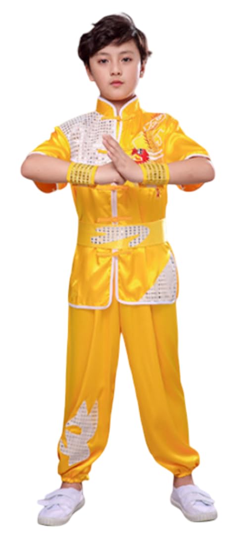 Boys Girls Kung Fu Master Tai Chi Dragon Chinese Uniform Top Shirt Pants Set Outfit