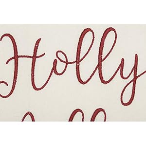 VHC Brands Chenille Christmas Holly Jolly Text Muslin Cotton Farmhouse Decor Fabric Loop Embroidered Pom Lace Kitchen Towel Set of 2 Soft White