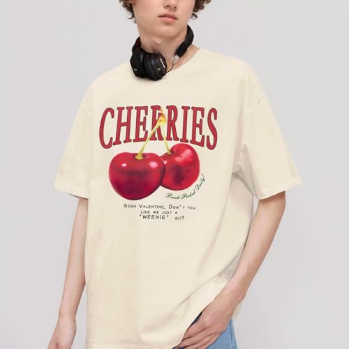 Oversized Graphic Tees Vintage Cherry Fruit Shirt for Men Aesthetic Printed Unisex T Shirts Short Sleeve Casual Tops2