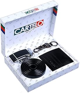 YIBOKANG 3 Pezzi Regalo da Uomo in Pelle Cintura Portafoglio Portachiavi Set Regalo d'Affari da Uomo Confezione Regalo Festa del papà