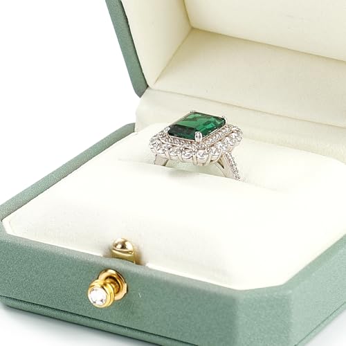 Leather Ring Box Jewelry Gift Box Mirofiber Interior Wedding Ring Case for Birthday, Proposal, Engagement, Wedding, Valentine's Day (Green)