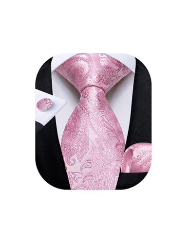 Image of DiBanGu Mens Paisley Tie Set Silk Woven Jacquard Necktie and Pocket Square Cufflinks Gift Set for Wedding Bussiness