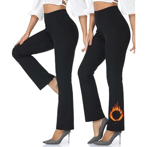 Agenlulu Women's Dress Pants Set - Stretch Work Slacks High Waisted - Includes 1 Bootcut Pants and 1 Fleece Bootcut Pants, XL Cover