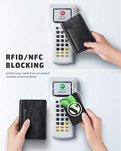 Image of VULKIT Bifold Front Pocket Slim Wallet RFID Blocking Minimalist Thin Leather Credit Card Holder Wallet for Men and Women Black
