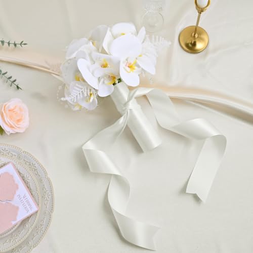 Image of Double Face Off White Satin Ribbon 1-1 /2 inch X 25 Yards Polyester Off White Ribbon for Gift Wrapping Very Suitable for Weddings Party Hair Bow Invitation Decorations and More
