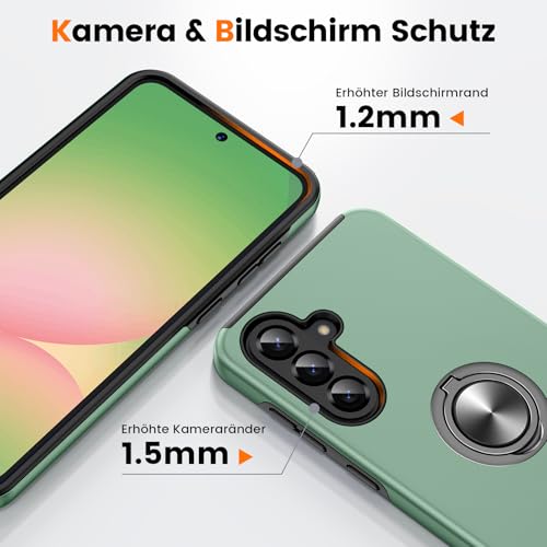Doeshine Hülle für Samsung Galaxy A56 /A36 5G mit 2 Stück Schutzfolie, Militärschutz Kameraschutz Stoßfest Samsung A56 5G Hülle mit 360° Magnetischer Drehbarer Ständer, Hellgrün 5