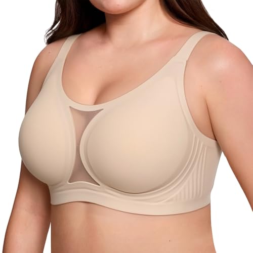 Push Up Jelly Bra Beige M Wireless Full Coverage Mesh Breathable Lift Bras Wide Straps Seamless Everyday Bralette - image 4