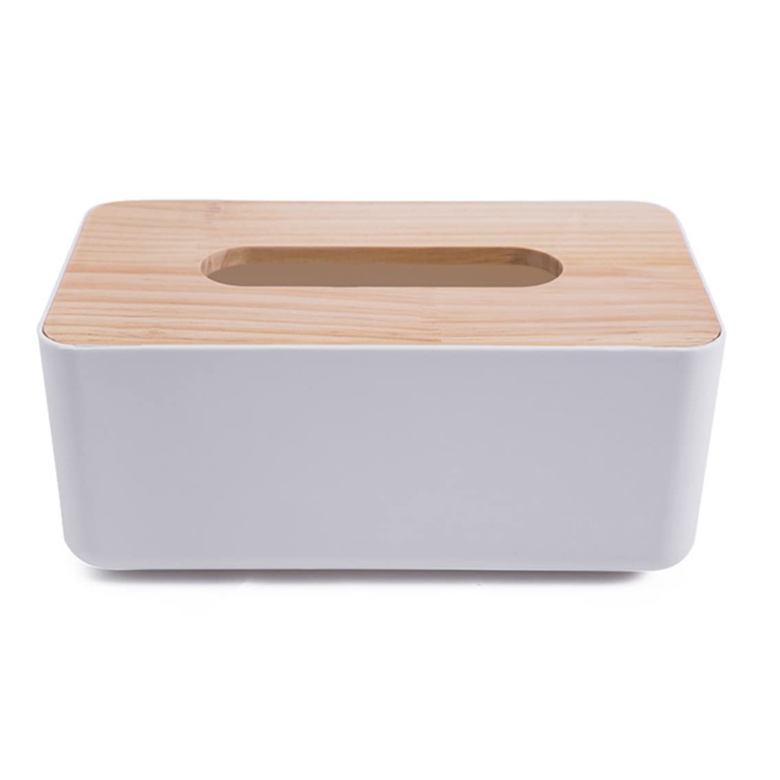 Facial Tissue Dispenser Box Cover Holder, Tissue Box, Bamboo White Cover Holder Case, Napkin Organiser, Rectangle Dryer Sheet Container for Home Office Dresser Bathroom Recta