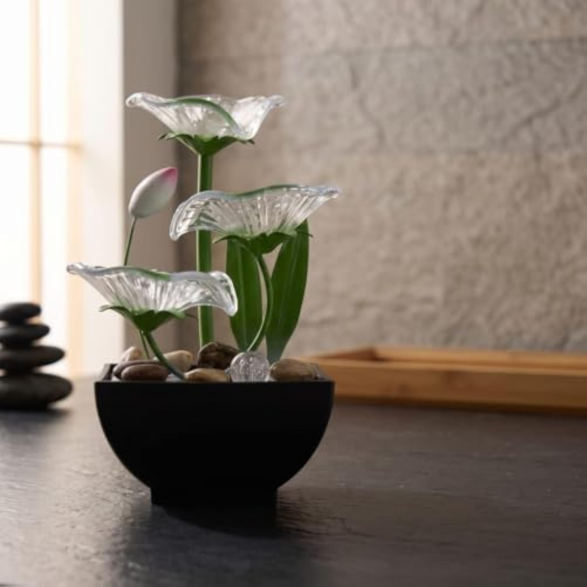 Decorative Lotus Water Fountain with USB Light Ring