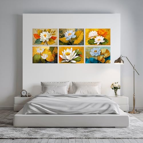 Image of SiddArtify Lotus Flower Wall Art Poster Print Set - Botanical Floral Prints for Living Room Bedroom Office Decor - 8x12 inch Board Pack of 6
