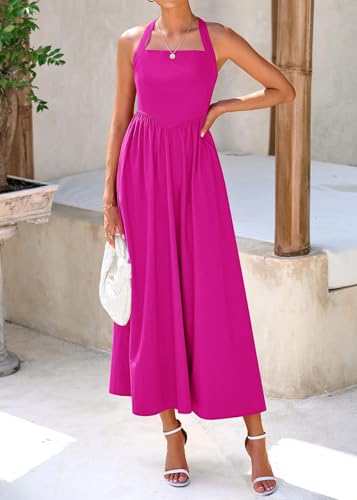 Image of KIRUNDO Summer Dresses for Women 2026 Halter Maxi Wedding Guest Party Cocktail Semi Formal Elegant Classy Long Sundress