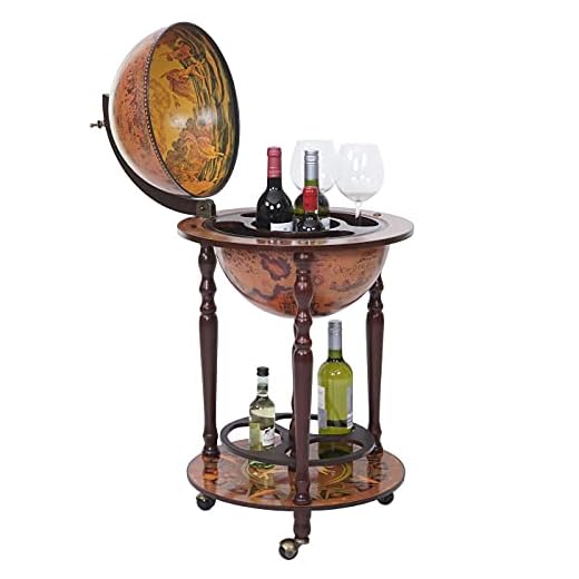 Globe terrestre, Bar de Salon HWC-T874, minibar Roulant, Bois d'eucalyptus