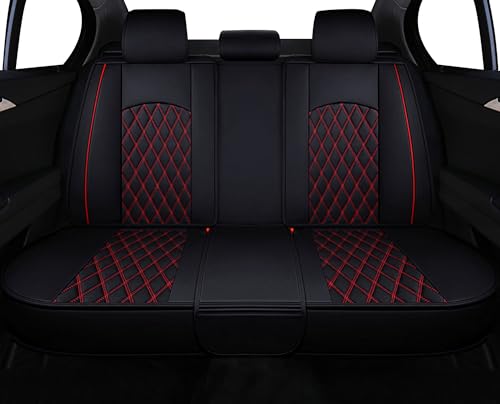 WANGIRL Sitzbezug Auto Rückbank, Autositzbezüge PU Leder Universal Geteilter, Kompatibel mit Den Meisten Limousinen und SUV (Schwarz Rot)