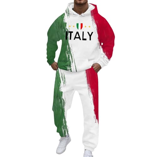 WAZHAKU Ensemble de jogging pour homme avec drapeau italien, survêtement décontracté pour homme imprimé It, 2 pièces : hoodie et jogging, vêtements de...