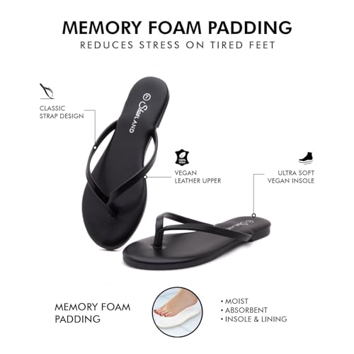 Shoe Land Flip Flops for Women – Memory Foam Flat Sandals with Vegan Leather | Lightweight Summer Slides for Beach, Travel & Everyday Wear | Non-Slip Comfort Sandals2