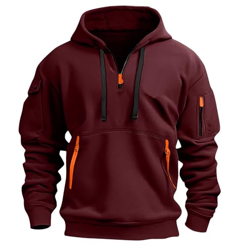 Fall Winter Quarter Zip Hoodie Men Pullover Tactical Sweatshirt Vintage Long Sleeve Casual Hoodies with Pockets