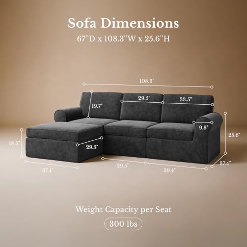 Image of Maywish 108 inch Sectional Boneless Couch, L Shaped Sofa for Living Room