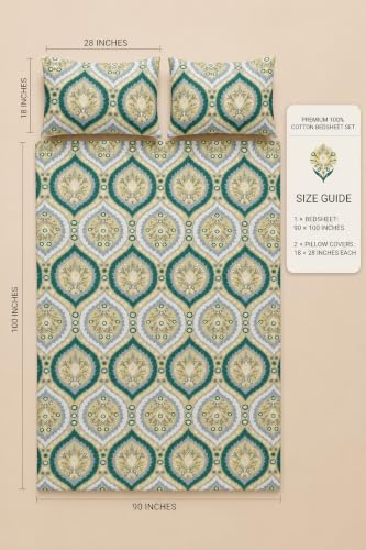 Image of BSB HOME 240 TC Cotton King Size Bedsheet, Premium Soft Breathable Floral Printed Double Bed Sheet, Bed Cover for Bedroom, Durable Bedding, 90 x 100 Inches (229 x 254 cm) - Sage Green