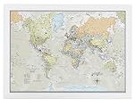 Framed Push Pin Classic World Travel Map - Canvas Pin Board White Frame with Pins - Travel Map Pin Board Gift - Maps International