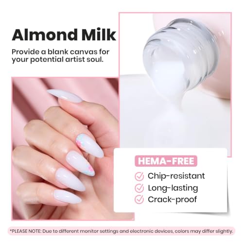 Image of Beetles Builder Gel Nail Kit with Base and Top Coat 15ml - HEMA Free Milky White Builder Gel with Nail Art Liner Brush, Soak Off UV LED Gel for Nail Strengthening, Extension & Long Lasting Manicure
