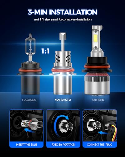 Image of Marsauto 9004 LED Light Bulbs, 70,000LM 1200% Super Brightness 6500K White, No Adapter Required, Non-Polarity Anti Flicker, 1:1 Mini Size, Plug-N-Play, Pack of 2